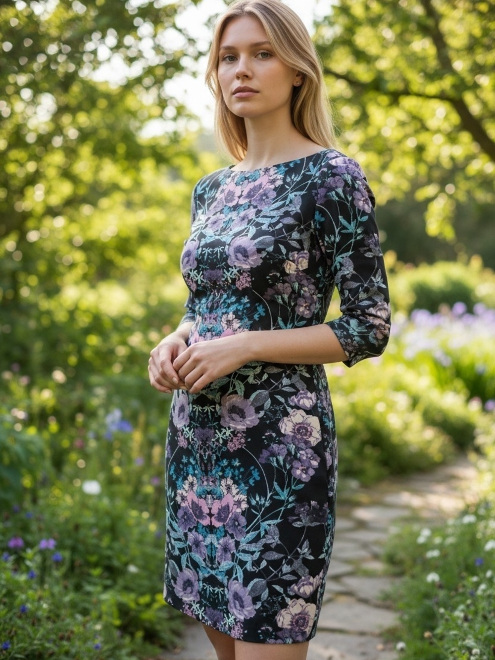 ASOS Black Floral Long-Sleeve Sheath Dress Womems Size 4. Body Con Vintage Style